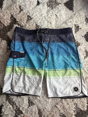 Rip Curl Men's Blue, Teal & Green Stripe Board Shorts